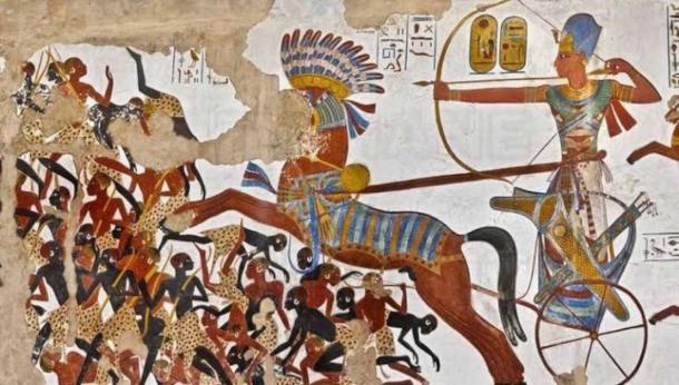 The history of Egypt is very much the history of ancient Egyptian weapons and how they evolved. Here Egyptian pharaoh Ramesses II charges his war chariot into battle against the Nubians in south Egypt. Source: Ahmed88z / CC BY-SA 4.0